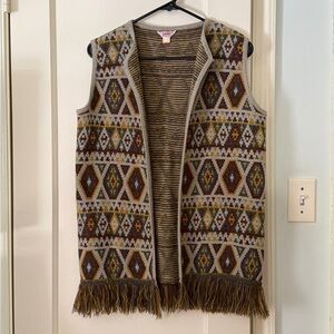 Vintage GRAFF Striped Knit Sweater with Fringe and Earthy Tones